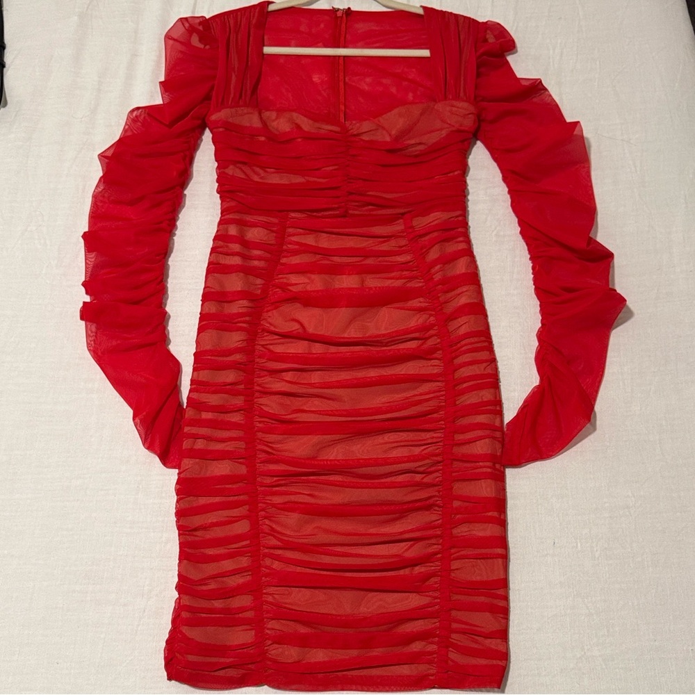 Chic Long Sleeve Red Dress